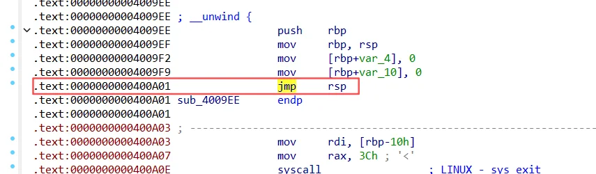 后门jmp_rsp = 0x400a01