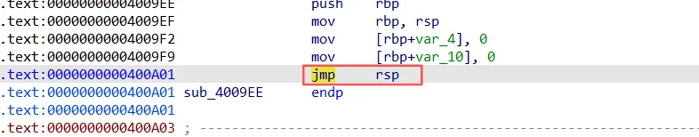 后门jmp_rsp = 0x400a01