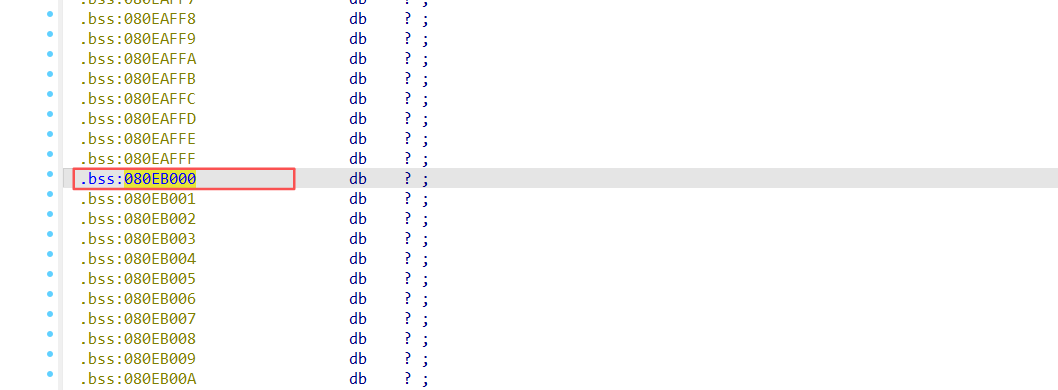 读入字符串到bss内存段的起始地址:0x080eb000