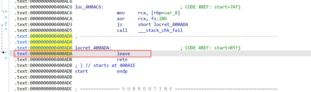 leave指令地址:0x400ADA