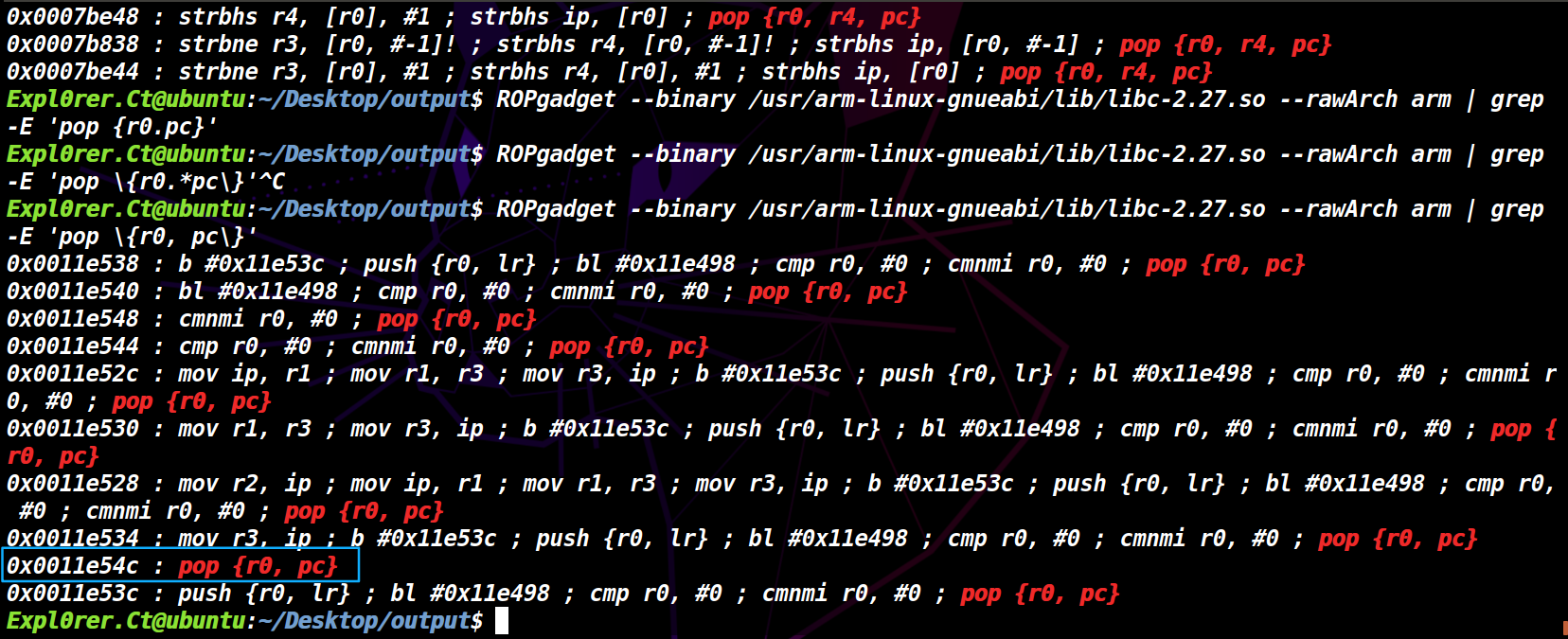 libc的偏移 0x0011e54c : pop {r0, pc}
