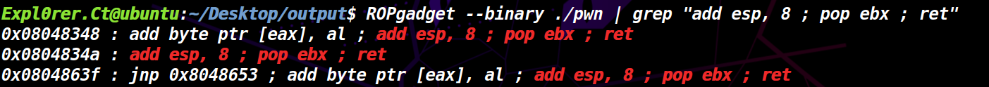 0x0804834a : add esp, 8 ; pop ebx ; ret